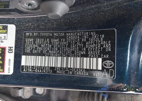 2019 Toyota Corolla Se from USA, damaged, VIN 2T1BURHE0KC160325